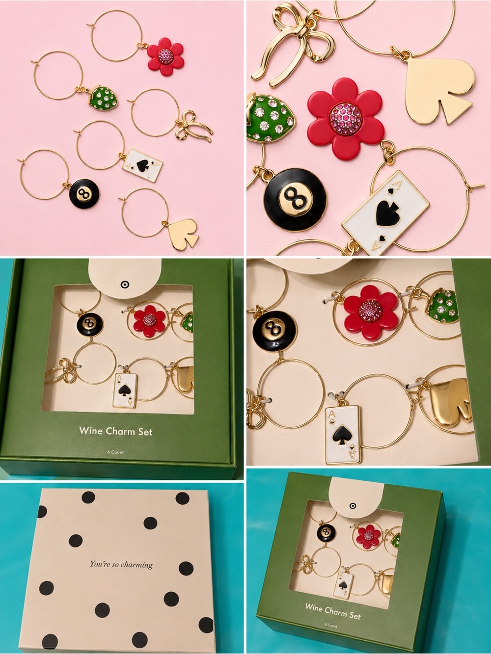 NWT Kate Spade & Target Collab Gold and Multicolor Wine Charm Set